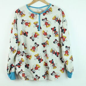 Vintage M L Pajama Top Flannel Mickey & Co Disney 90s Allover Print Cozy Lounge
